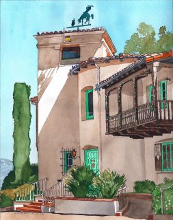Watercolor of Hart Mansion by Cecily Willis